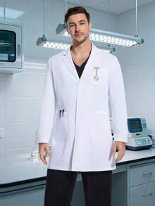 男士翻领开襟实验服/工作服/医护服 - 白色 - 查看 3