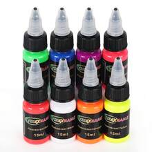 yikexuanli 4 szt./8 szt. 15 ml fluorescencyjnego tuszu do tatuażu, świecący w ciemności, odpowiedni do zdobienia ciała, tatuaż DIY - Wielokolorowe - Zobacz 12