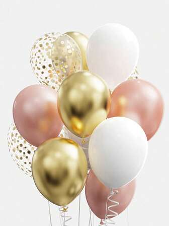 23pcs/Set 12-Inch Pink Metallic Gold Latex Balloons, Each 12 Inches In Diameter, Decorated With A Gold Polka Dot Pattern, Transparent Base, And Featuring A Gold Metallic Sheen And White Pearlescent Effect. Perfect For Weddings, Birthday Parties, And Other Special Occasions; Also Ideal For Room Backdrops, New Year's Decorations, And Valentine's Day Decorations.
