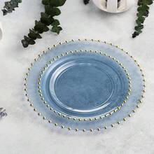 New  32 Piece Combo Plastic Dinner PlatDisposable Plastic Fancy Heavy Duty Party Dish7 Inch And 10 Inch, Translucent Blue And Gold Beaded - Translucen Blue - Gold Beaded Collection - View 5