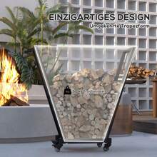 Outsunny Firewood Rack With Wheels 79 X 30 X 81 Cm, Firewood Rack For Garden & Patio, Black Metal, Including Kindling & Tool Hooks