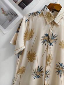 Men's Hawaiian Floral Beach Shirt, Summer Style, Short Sleeve, Button-Down, 100% Viscose Fabric (Shrinks A Little). - Màu Khaki - Xem 2