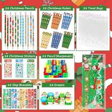 Christmas School Stationery Party Favors - 28 Pack (Christmas Pencils, Rulers, Erasers, Stickers) + Christmas Goodie Bags For Kids & Classroom Gifts (Bulk Prizes & Reward Holiday Gifts) - 如圖 - 查看 5