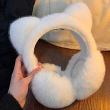 可爱毛绒猫耳耳罩，保暖防风耳套，可折叠，适合骑行、学生，冬季白色耳罩 - 彩色 - 查看 4