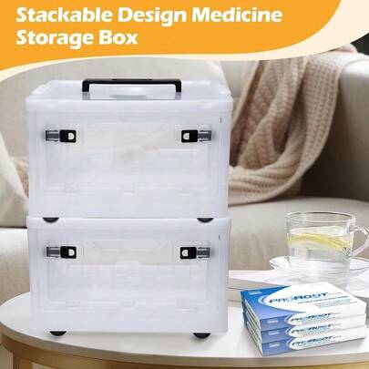 Large Medicine Storage Box With Handles, First Aid Box Clear Medical Supply Organizer With Removable Tray, Multipurp...