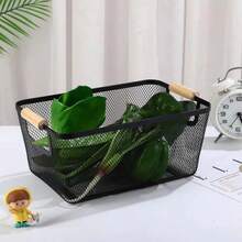 Set Of 3 Multipurpose Organizer Baskets With Wooden Handles – Elegance And Practicality For The Home - màu đen - Xem 4