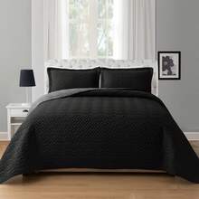 Elegant Comfort 3pcs Majestic Quilt Set Bedspreads, Ultra-Soft Comfortable Bedspread With 2 Pillow Shams Bedding, Machine Washable, Quilted Reversible Bedspread Coverlet Set, Full/Queen, King/California King And Twin/Twin XL Size Bed For All Seasons, Christmas Decorations Gifts, Cozy Winter Styles, Holiday Décor - 黑色/灰色 - 查看 3
