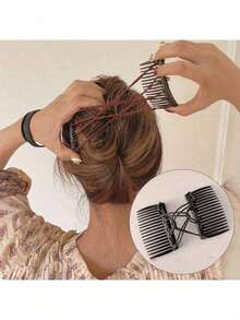 1pc Magic Hair Insert Comb Stretchy Double Comb Adjustable Elastic Hair Comb No Crease Hair Pins Hair Accessories For Women - 黑色 - 查看 3
