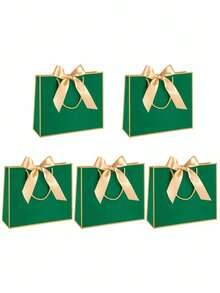 10个装 - 圣诞礼品袋，牛皮纸礼品袋，带蝴蝶结丝带，圣诞礼品包装购物袋，新年感谢礼品袋，带提手，横式纸质礼品袋，适合婚礼伴娘，男女通用，带提手，适合生日、婚礼、伴娘派对回礼、零售礼品袋、收纳袋（绿色） - 綠色 - 查看 13