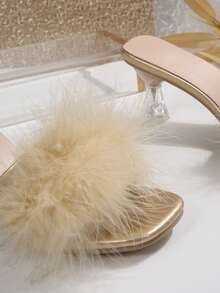 Giày cao gót mũi vuông đính pha lê trong suốt, giày cao gót hở mũi thời trang, thoải mái cho mùa hè - Vàng - Xem 8