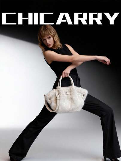 优雅的女士手提包，毛绒斜挎包，磁扣设计，拼色休闲饺子包，肩带设计街头风格手提包，浪漫褶皱云朵包，适合购物、约会、旅行、派对、摄影，送给女朋友、最好的朋友的礼物