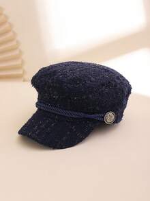 1顶女士纯色亮面格子编织超大贝雷帽，时尚优雅，适合休闲、购物、约会、通勤等场合。