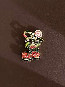 1 pieza Broche de Navidad con incrustaciones de cristal - Broche de metal esmaltado de aleación de zinc para fiestas navideñas, pasador metálico festivo, accesorio dulce y elegante, perfecto para accesorios de fiesta - Regalo elegante de Navidad, regalo del Día de San Valentín