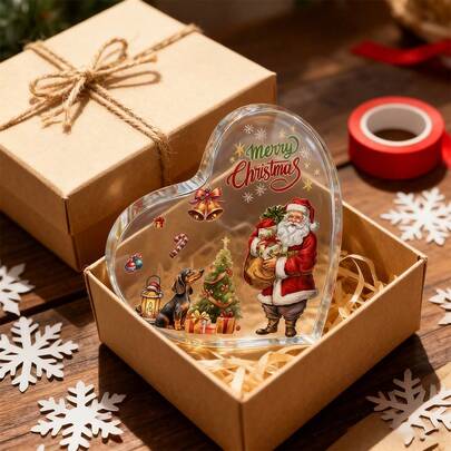 1 件迷人的亚克力圣诞心形装饰 - 圣诞老人和圣诞树图案设计，圣诞装饰和家庭、办公室和户外庆祝的礼物，圣诞礼物，节日派对礼物，送给家人、伴侣、朋友的节日礼物，圣诞节