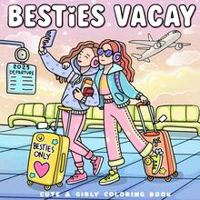 1 Stück (21cm*21cm) Neues Malbuch für Erwachsene, dickeres Papier ist deckend, mit klaren Linien und einfach zum Ausmalen, geeignet für Treffen mit besten Freunden, Musterszene von zwei Mädchen-Besten-Freundinnen, die um die Welt reisen "BETIES VACAY" Malbuch zum Selbstausmalen, um das Denken zu entwickeln, Herbst, Schreibwaren, Schulmaterial, Zeichnen & Malen, Weihnachten