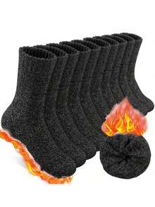 5 Pares de Meias Térmicas Unissex, Clima Extremamente Frio, -40°C/-40°F, Meias de Inverno Blend Pesado, Abertura Elástica para Fácil Uso, Adequado para Casa, Caminhada, Acampamento, Uso Diário de Inverno, Preto, Meias de Inverno, Atividades ao Ar Livre, Design Minimalista, Estrutura Durável, Entusiastas ao Ar Livre, Essencial para Acampamento, Design Clássico, Tecido Respirável, Ótimo Presente de Natal e Ano Novo, Meias Aconchegantes