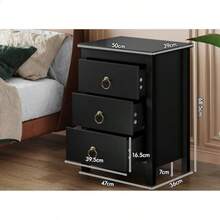 Bedside Table With Pull Ring Handles Nightstand Cabinet 50cm X 39cm X 68.5cm Storage Organiser Drawer Shelves Vintage Bedroom Living Room Sofa Side Table Black
