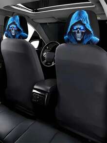 1/2 Funda para reposacabezas de coche con calavera azul fantasma, diseñada para comodidad en todo tipo de clima, protector de coche único adecuado para todas las estaciones, ideal para viajes largos, trayectos diarios y viajes por carretera, y también perfecto para decoraciones de Halloween y Navidad - Multicolor - Ver 2