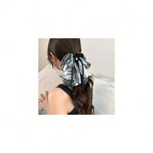 Large Chiffon Silk Hair Bow For Women Mesh Big Bows Hair Clips With Pearls Crystal Tulle Hair Barrettes Long Tail Bowknot Hair Accessories (Grey And White)GreyandWhite - 灰白 - 查看 1