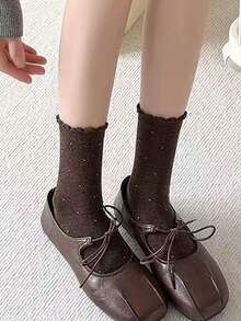 4 pares de calcetines de media caña minimalistas con lunares, estilo coreano Ins, calcetines casuales y versátiles con volantes para primavera/verano - Multicolor - Ver 5