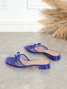 女士时尚网眼凉鞋，蝴蝶结低跟拖鞋，舒适百搭防滑罗马平底拖鞋 - 藍色 - 查看 7