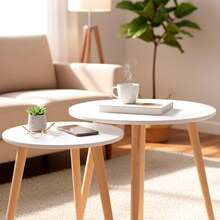Max Home 兩件套邊桌，尺寸分別為直徑 40x44 厘米和 50x50 厘米，最大承重 5 公斤，可嵌套，白色，原木色桌腿，適用於客廳、餐廳、辦公室等場所，可作裝飾，現代風格 ✅ 24/48 小時內送達西班牙（半島） - 白木 - 查看 7