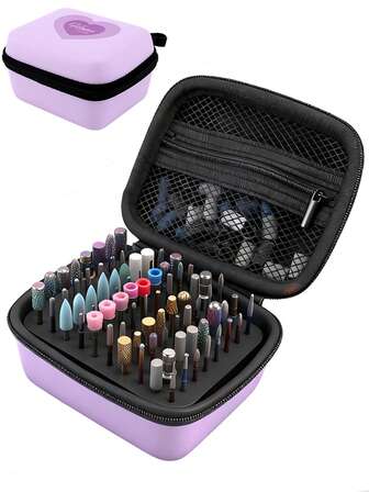 80 Holes Nail Drill Bit Holder (ONLY CASE), Dustproof Portable Organizer Storage Bag With Large Mesh Pocket & High Density Foam To Avoid Slipping & Scratches, Nail Bits Professional Manicure Tools