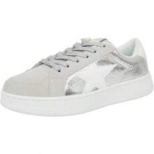 Niluber Star Sneakers For Women Low Top Cushioned White Gold Sliver Leopard Platform Sneakers Lace Up Red Glitter Platform Party ShoesChristmas - 銀色 - 查看 12