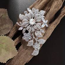 1 Piece Of Elegant Floral Brooch, Alloy Silver Tone, With Rhinestone Decoration, Fashion Accessory Suitable For Both Men And Women. - 銀色 - 查看 2