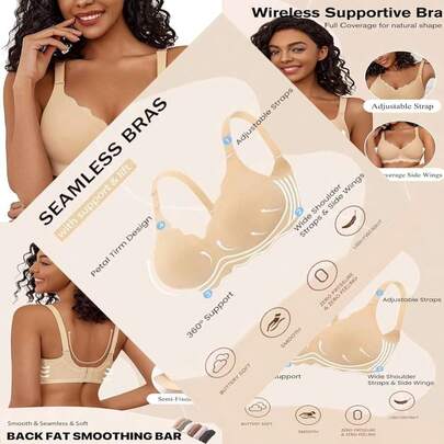 Seamless Bras For Women - No Underwire, Push Up, Soft Full Coverage, Everyday Bra With Support