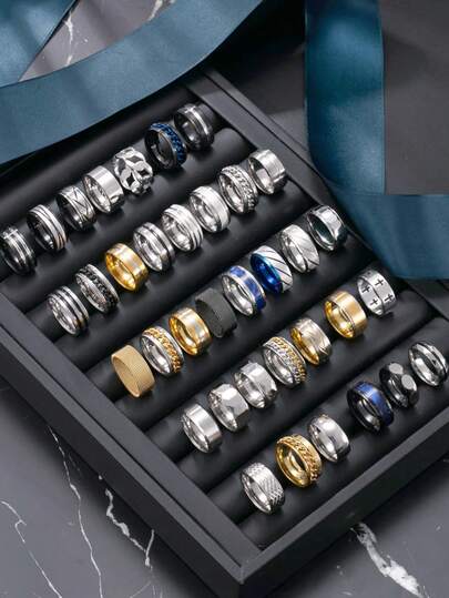 5/8/10/20枚随机发货 不锈钢戒指 男士简约休闲风 男女通用戒指 多种款式 日常佩戴饰品 节日礼物及精致小饰品