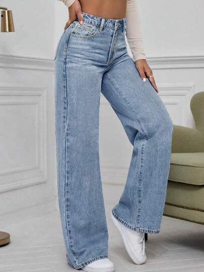 Jeans de tiro medio sólidos sin estiramiento para mujer - Elegantes y sexys, perfectos para relajarse en casa