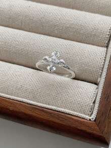 1枚优雅交叉开口戒指或精致花卉交叉开口戒指，适合女士日常佩戴 - 銀色 - 查看 7