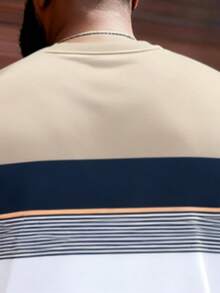 2026春夏新款条纹撞色加大码男士休闲西装，夏季小马标志印花短袖沙滩短裤加大码两件套，街头时尚运动多功能套装 - 彩色 - 查看 6