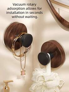 2pcs/3pcs Walnut Wood Grain Suction Cup Knob Hooks, No Drill Hanging Clothes Hooks, Removable & Reusable, Home Kitchen Rotating Wall Mount Storage Rack, Plastic Bathroom Shower Towel Organizer Hooks - Walnut Wood Grain Color - View 5