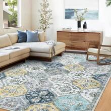 Hodeffior Washable Vintage Area Rugs 120x170cm, Traditional Living Room Rug, Non-Slip Floral Print Carpet For Bedroom, Foldable Short Pile Indoor Mat For Dining Room - Blue Yellow - View 10