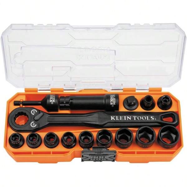 Klein Tools A65400 KNECT 3 8 Inch Drive ImpactRated Pass Through Socket Set 15 Pieces