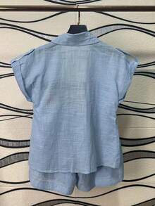 Women's Shirt And Shorts Set With Lining - Rửa nhẹ - Xem 2