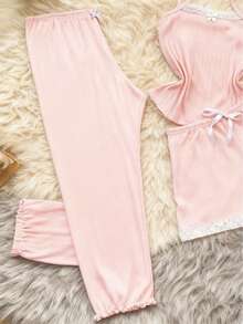Women's 3-Piece Trio Pajama Set: Tank Top, Shorts, And Pants. Comfortable Ribbed Fabric. - 粉色 - 查看 3