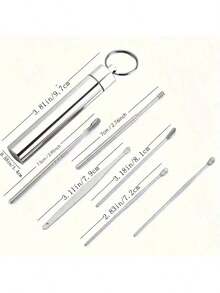 6-Piece Set Of Stainless Steel Earwax Cleaning Tools, Spiral And Cylindrical Cotton Swabs, Portable Keychain Earwax Removal Kit, Odorless, Manual Use, Battery Free, Adult Ear Cleaner, Ear Scoop, Comfortable Ear Tips Effectively Remove Earwax - Bạc - Xem 8