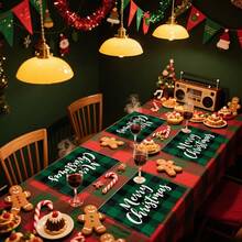 1 pieza/4 piezas/6 piezas Manteles individuales con patrón de cuadros sencillo para Navidad, manteles individuales rectangulares de poliéster lavables a máquina, protectores de mesa, manteles individuales aislantes, decoraciones de restaurante, decoraciones de mesa, artículos de fiesta, decoraciones navideñas, decoraciones para el hogar