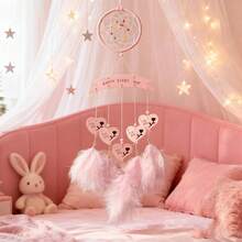 Atrapasueños de plumas con forma de corazón de cuentas de colores, decoración colgante para pared, dormitorio, sala de estar o hogar. - Rosa - Ver 3