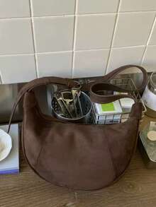 Bolsa de Suede Tipo Empadão, Nova Bolsa de Ombro em Veludo Fosco Meia-Lua para Outono/Inverno, Bolsa Transversal para Transporte