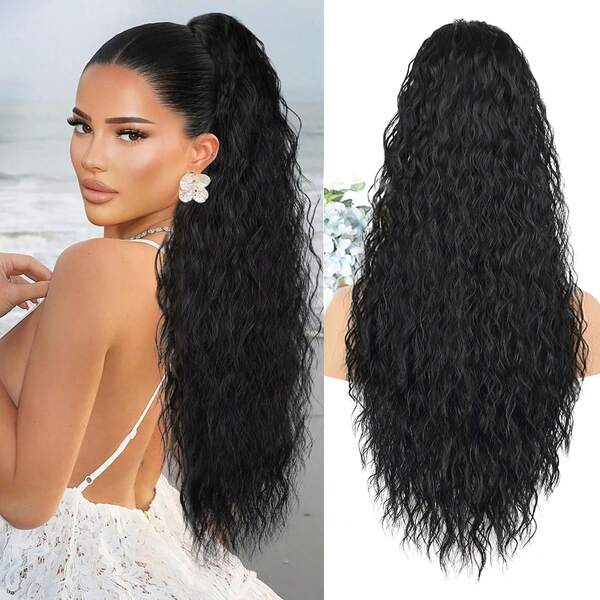 26 Zoll lange lockige wellige Pferdeschwanz-Extensions, Clip-In Pferdeschwanz-Haarverlängerung für Frauen, flauschig natürlich aussehende synthetische Haarverlängerung für den täglichen Gebrauch