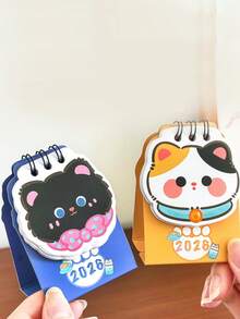 1件 2026年日历日期 可爱猫咪图案 动物形状 卡通风格 学生桌面装饰配件 文具 可爱宠物 备忘录