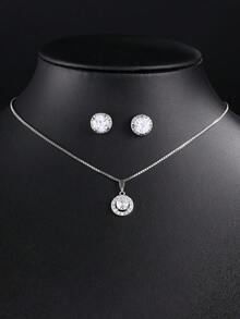 rakol 3 件套女士圆形方晶锆石吊坠项链和耳环首饰套装 - 銀色 - 查看 12