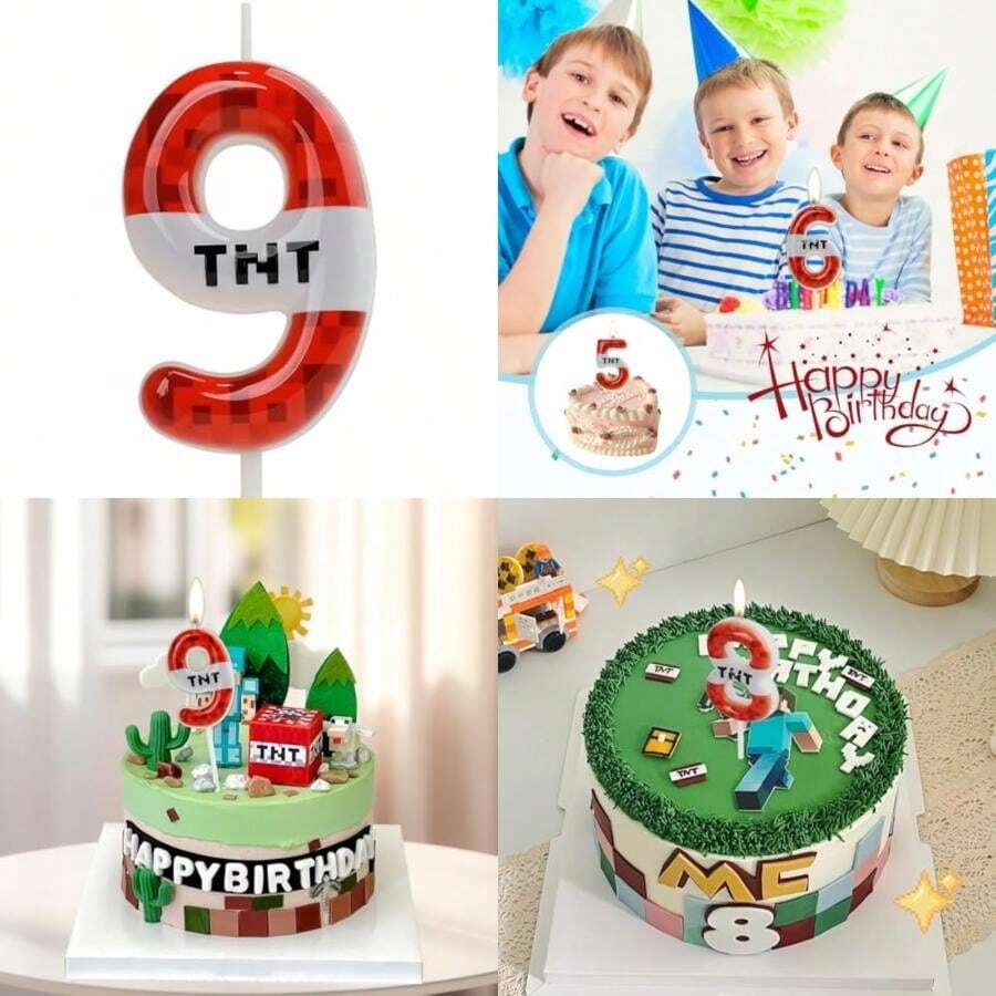 - Velas de cumpleaños con temática para niños y niñas, decoración de pasteles con píxeles para manualidades, número 5 , vela de cumpleaños con píxeles, suministros para fiestas de cumpleaños(Número 9) - Multicolor - Ver 1
