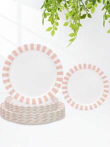 10pcs/20pcs/50pcs Pink Striped Paper Plates 9 Inch Disposable Pink White Stripe Paper Platters Pastel Striped Carnival Dessert Plates For Birthday Bridal Baby Shower Wedding Lunch Dinner Party Decorations - 彩色 - 查看 3