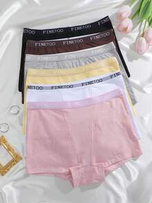 6条装字母腰带纯色舒适棉质女士运动内裤 - 彩色 - 查看 3