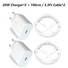 20W USB-C Fast Charger PD 3.0 + 1M/2M USB-C Fast Charging Cable, Charger Adapter And Cable Set Compatible With IPhone 16/15/16 Pro/16 Pro Max/16 Plus, IPad Pro Phone Charger High Output Power - White - View 10